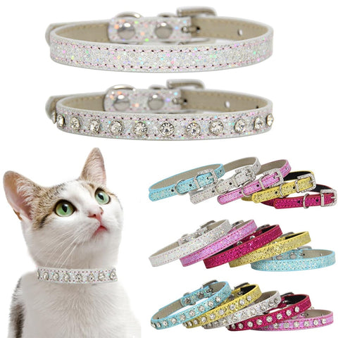 SUPREPET Shining Diamond Rhinestone Cat Collar Puppy Baby Dog Cat Collar Leather Strap for Kitten Accessories