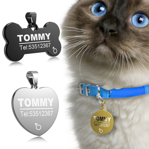 FLOWGOGO Stainless Steel Pet Cat Dog ID Tag Engraved Anti-lost Cat Small Dog Collars Accessories Cat Necklace ID Name Tags