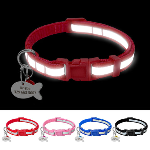 Reflective Cat Dog Collar Personalized Nylon Cat Dog Collars Puppy Customized Collar Red Blue Black Pink