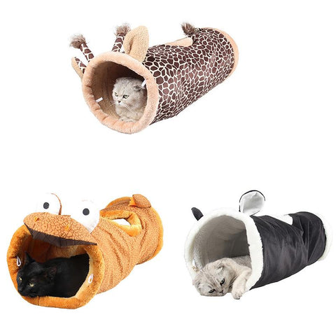 Folding Channel Dinosaur Giraffe Black Cat Tunnel Indoor Outdoor Pet Cat Training Toy For Cat Rabbit Animal Play Tunnel Tube